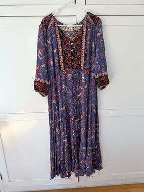 Aveology Blue Red Puff Sleeve Maxi Dress Size 18/20